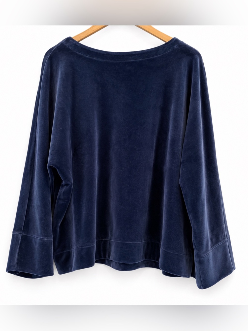 DKNY Sport Navy Velour Oversized Wide Sleeve Pullover Streetwear Top Y2K Vibes